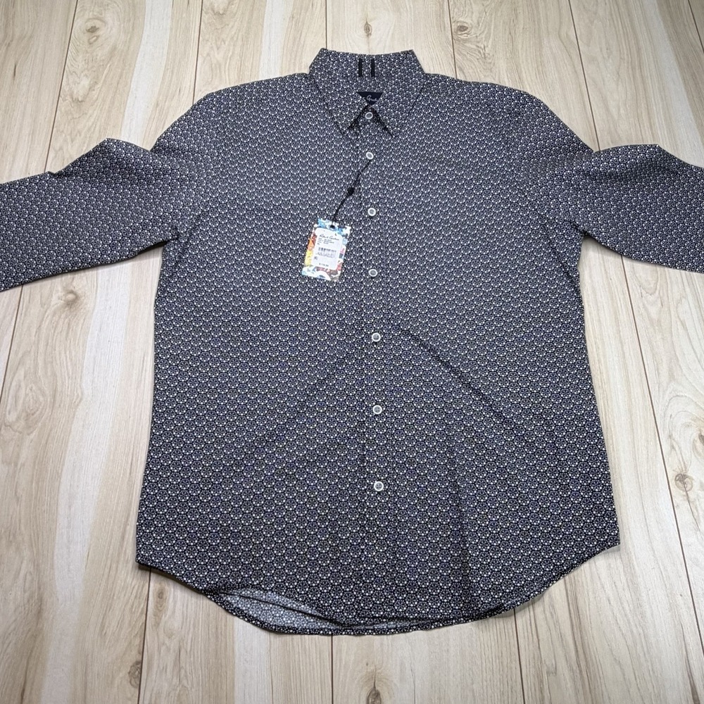 Robert Graham Mens Geometric Black Long Sleeve Dress Shirt XL Tailor Fit NWT - Picture 4 of 12